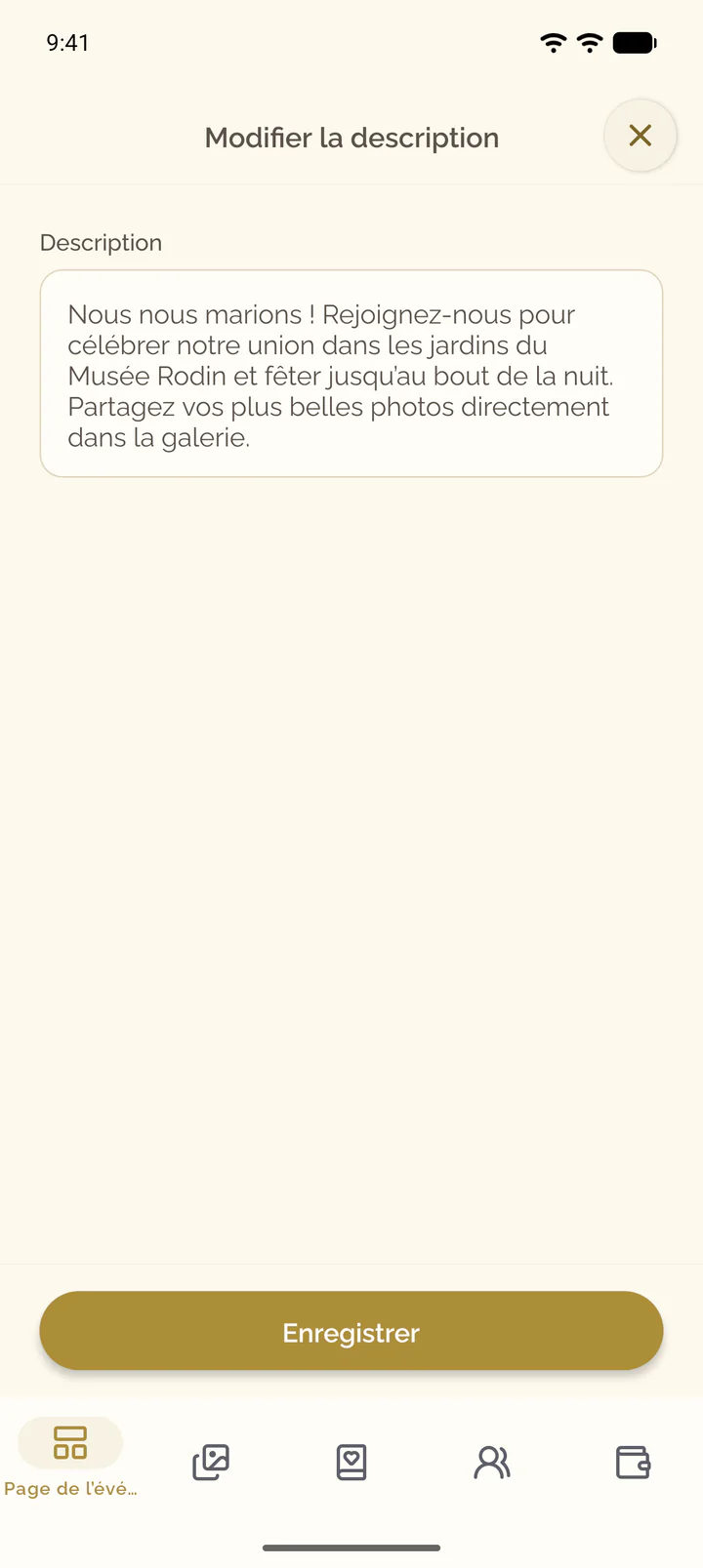 L’écran avec le champ Description de la section À propos