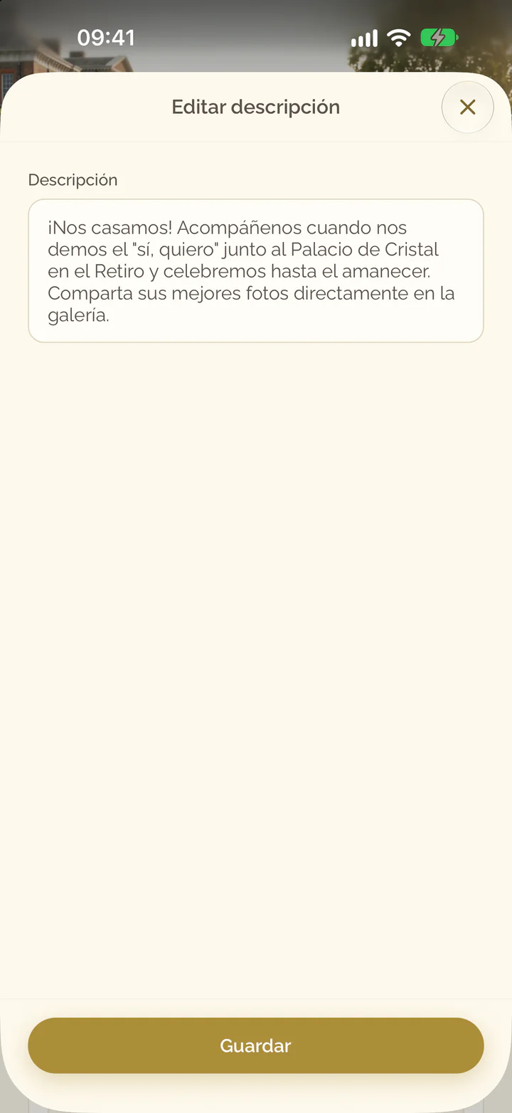 La pantalla con el campo Descripción de la sección Acerca de
