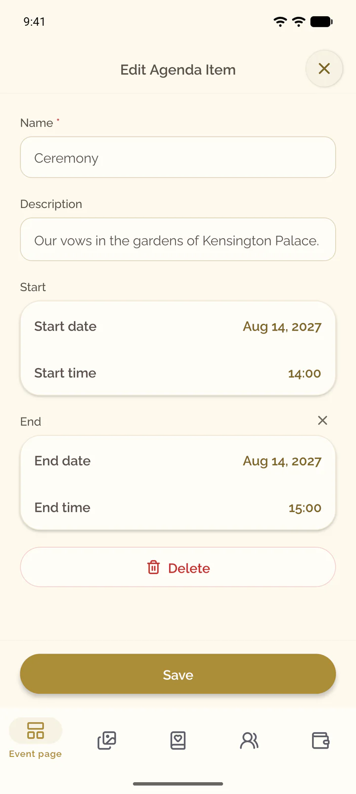 The Edit Agenda Item screen with the fields of the item
