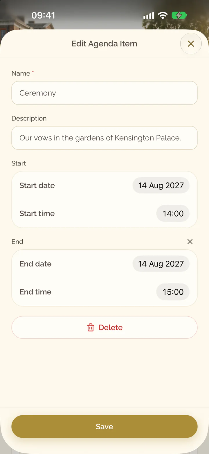 The Edit Agenda Item screen with the fields of the item