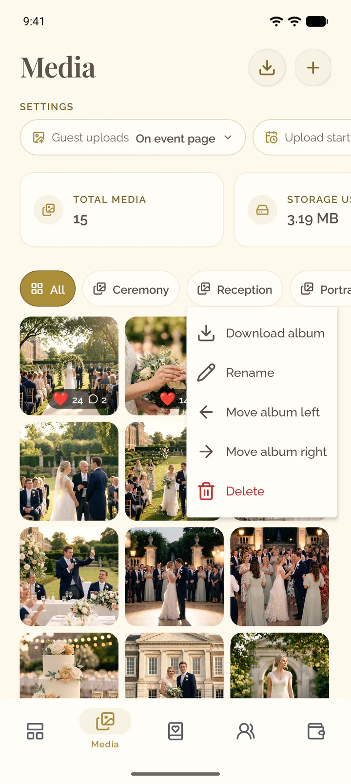The menu of an album in the app
