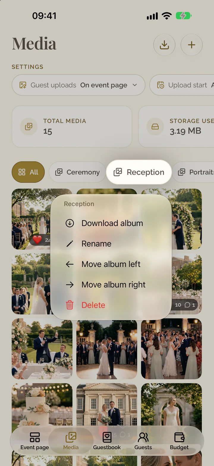 The menu of an album in the app