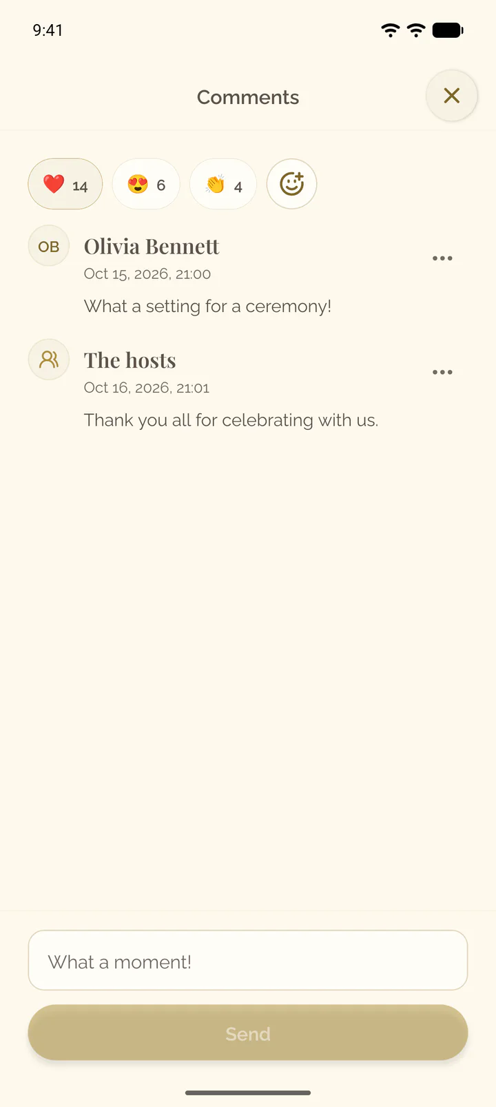 The comments of a photo in the app, with the field for a new one