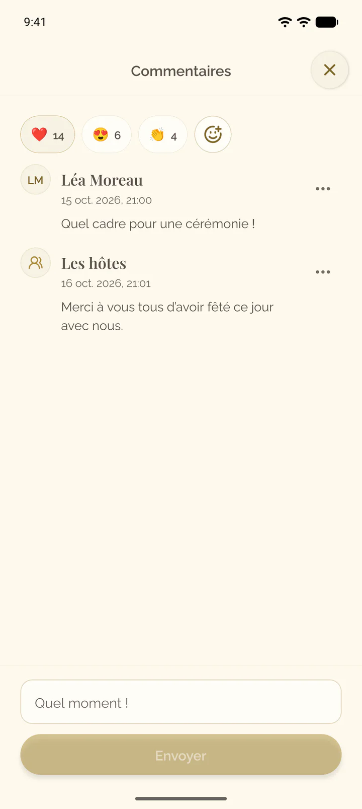 Les commentaires d’une photo dans l’app, avec le champ pour un nouveau