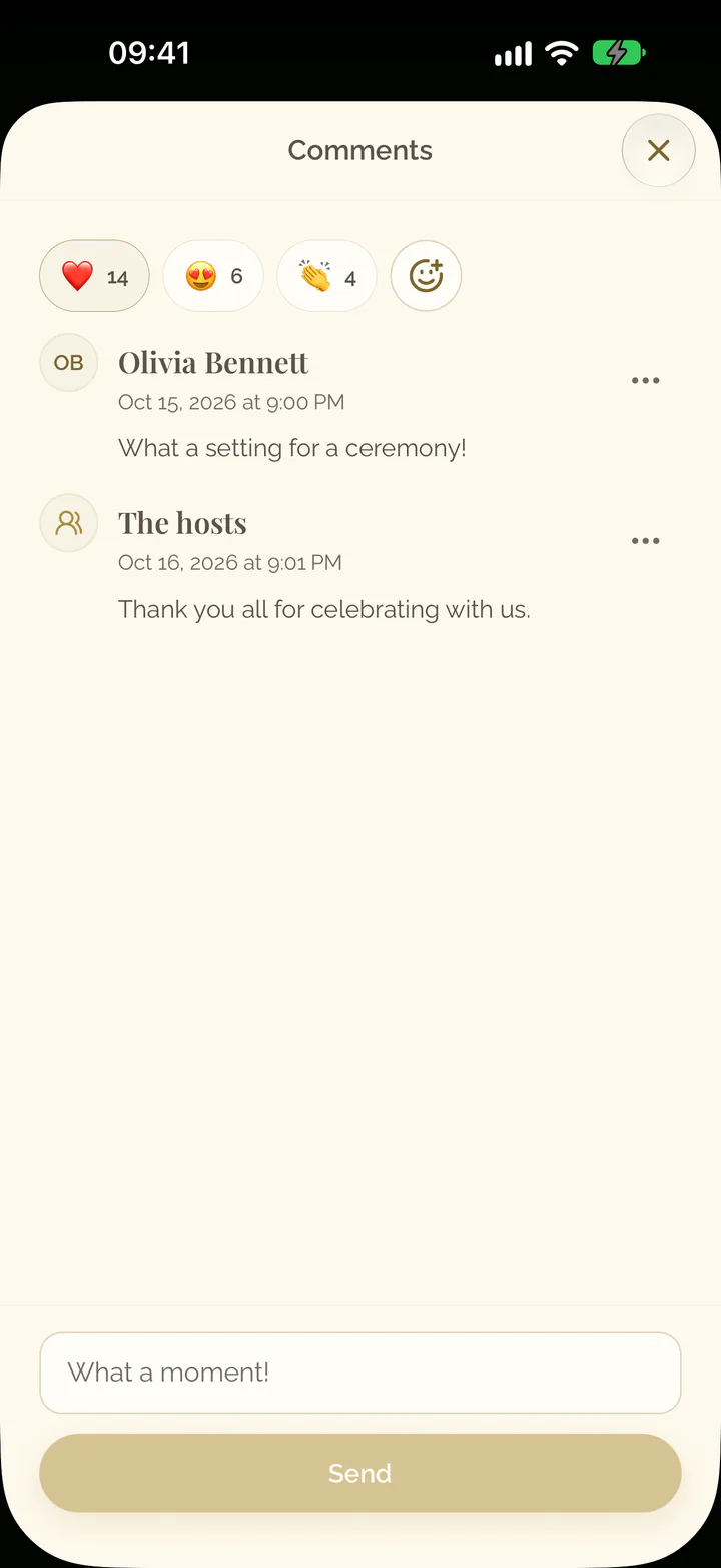 The comments of a photo in the app, with the field for a new one