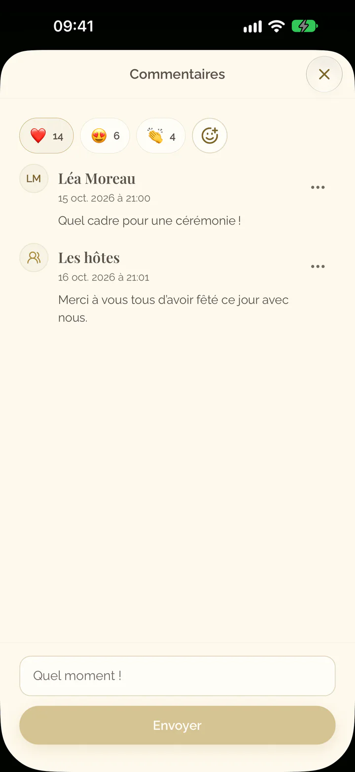 Les commentaires d’une photo dans l’app, avec le champ pour un nouveau