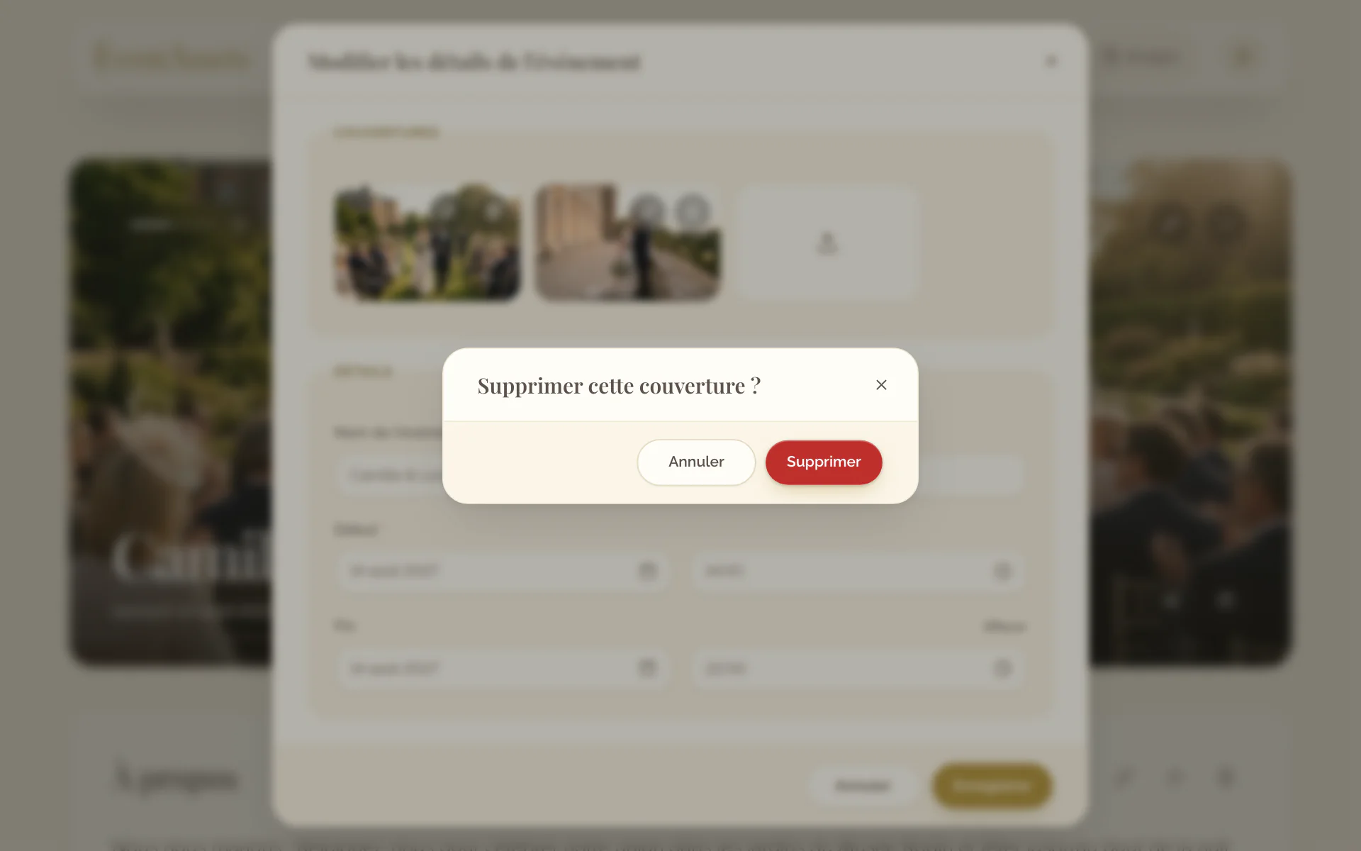 La fenêtre qui demande si la couverture doit être supprimée