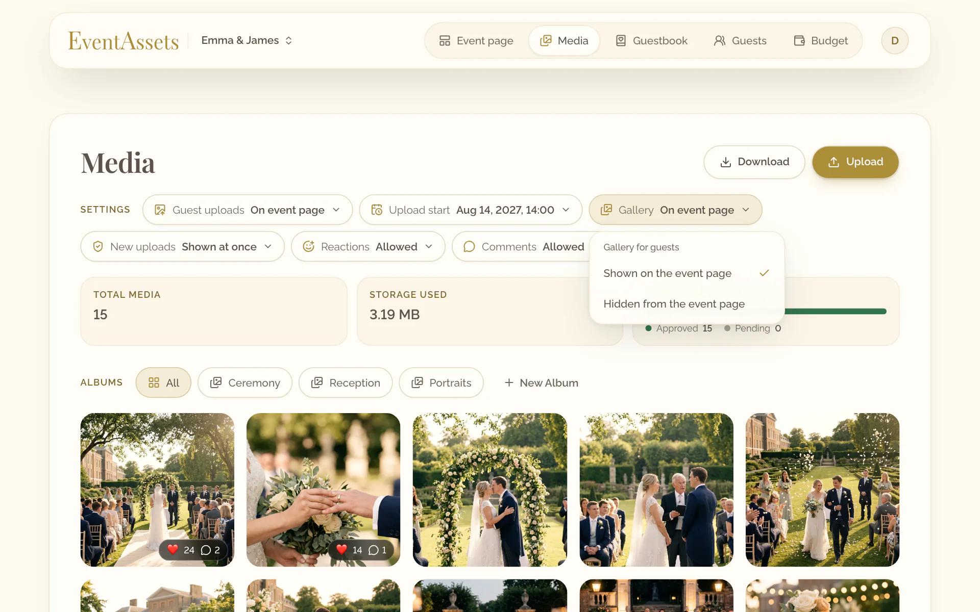 The setting Gallery of the Media tab, open with its two choices