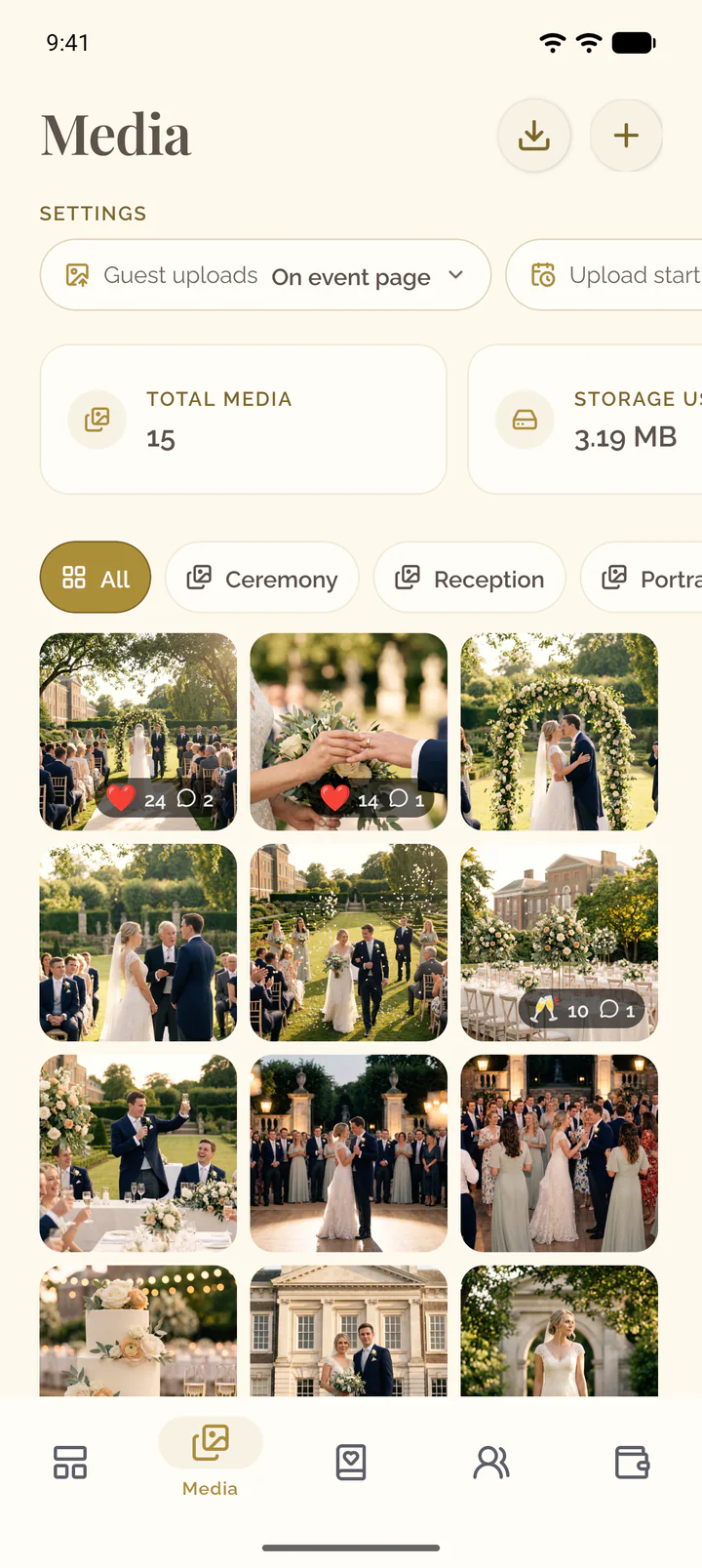 The Media tab of the app with the row of its settings