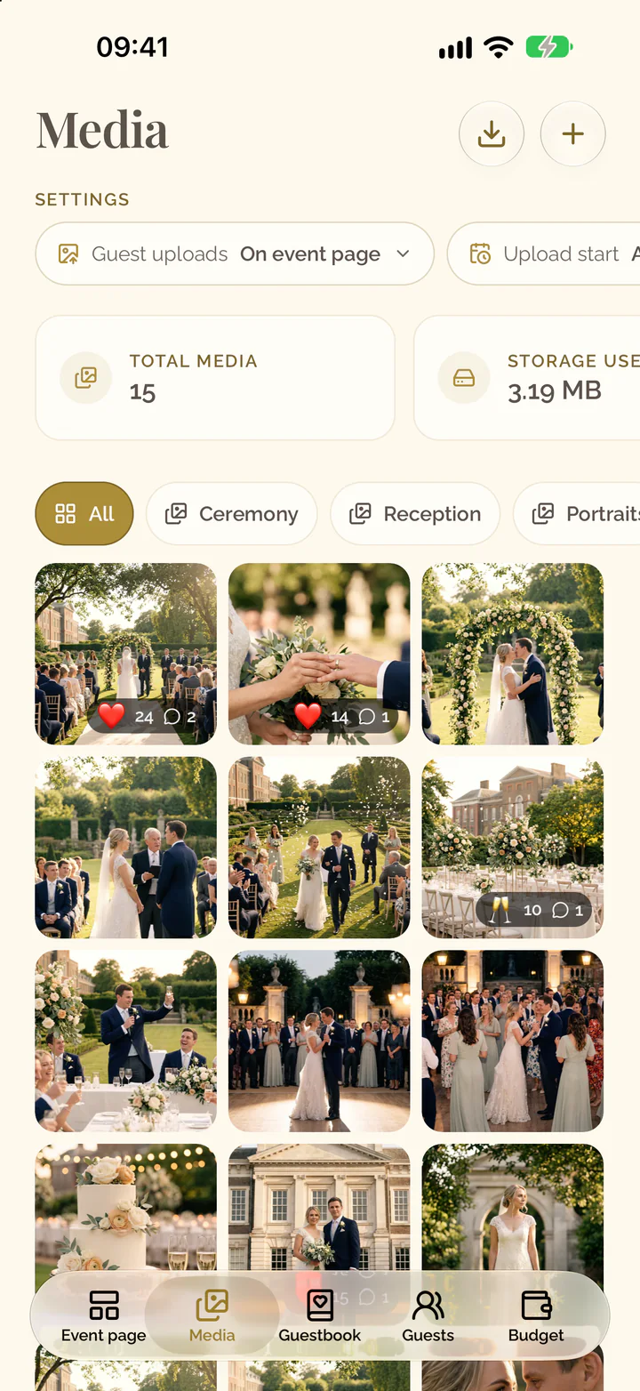 The Media tab of the app with the row of its settings