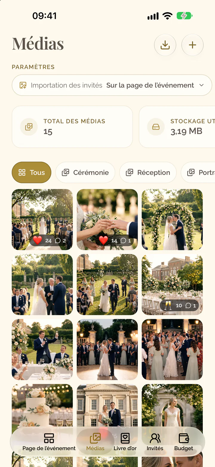L’onglet Médias de l’application avec la rangée de ses paramètres