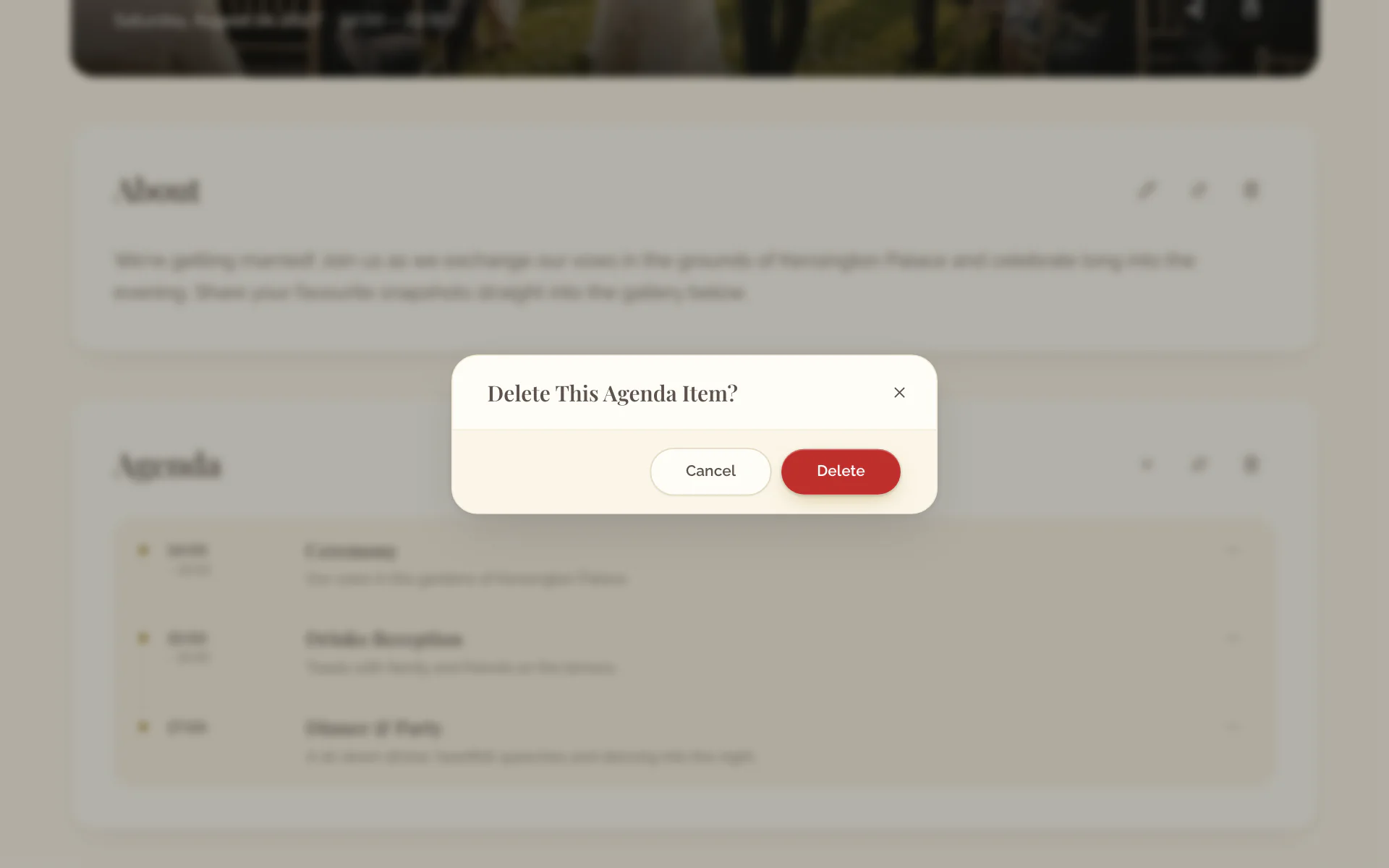 The dialog that asks whether to delete the agenda item