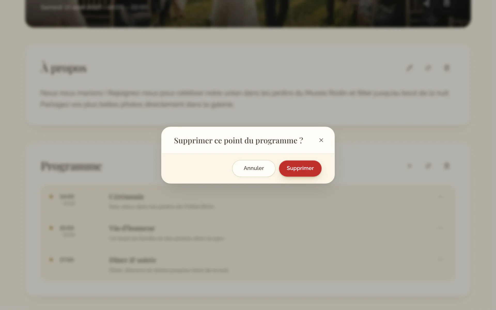 La fenêtre qui demande si le point du programme doit être supprimé