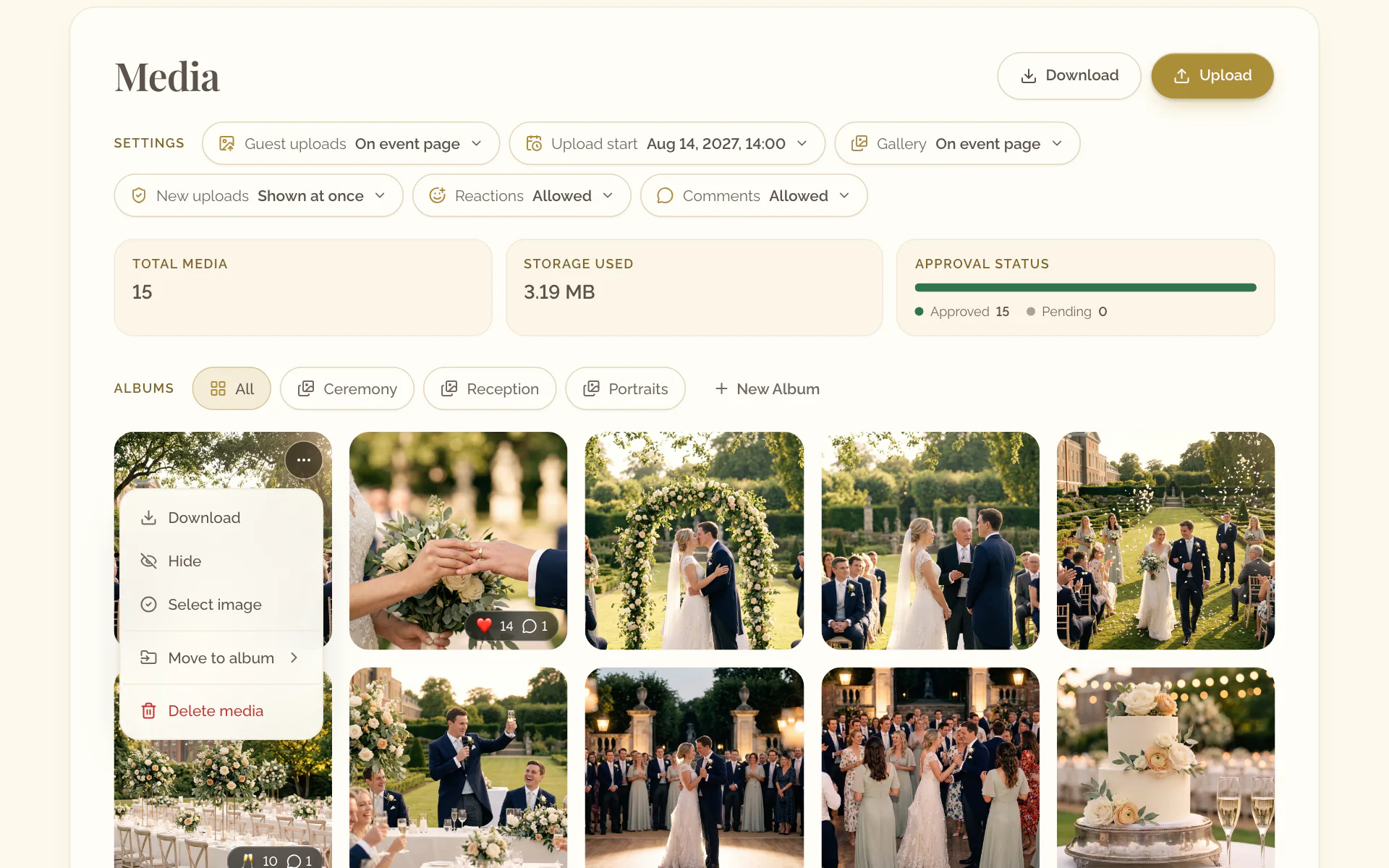 The menu of a photo in the Media tab