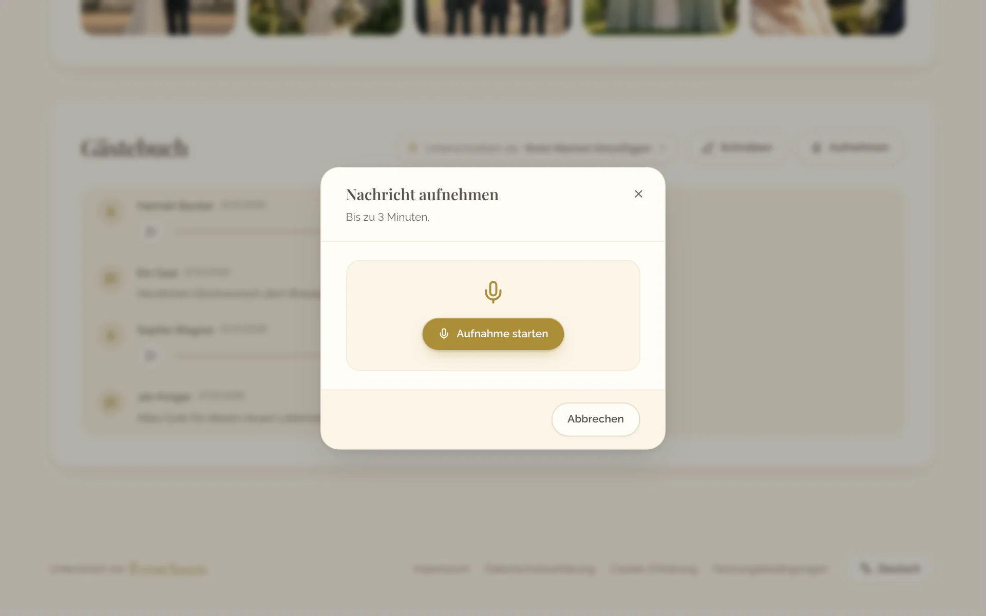Der Dialog Nachricht aufnehmen mit der Schaltfläche, die die Aufnahme startet