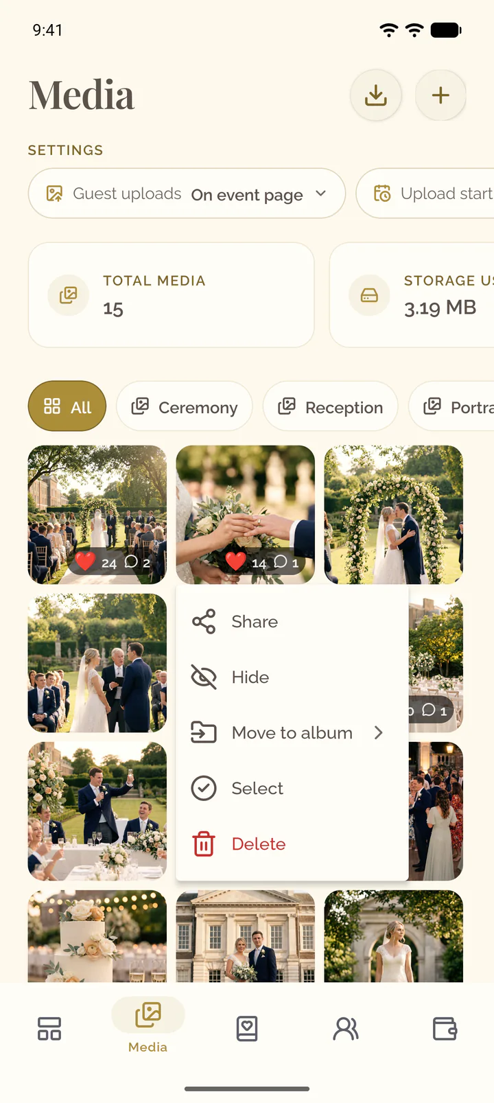 The menu of a photo in the app