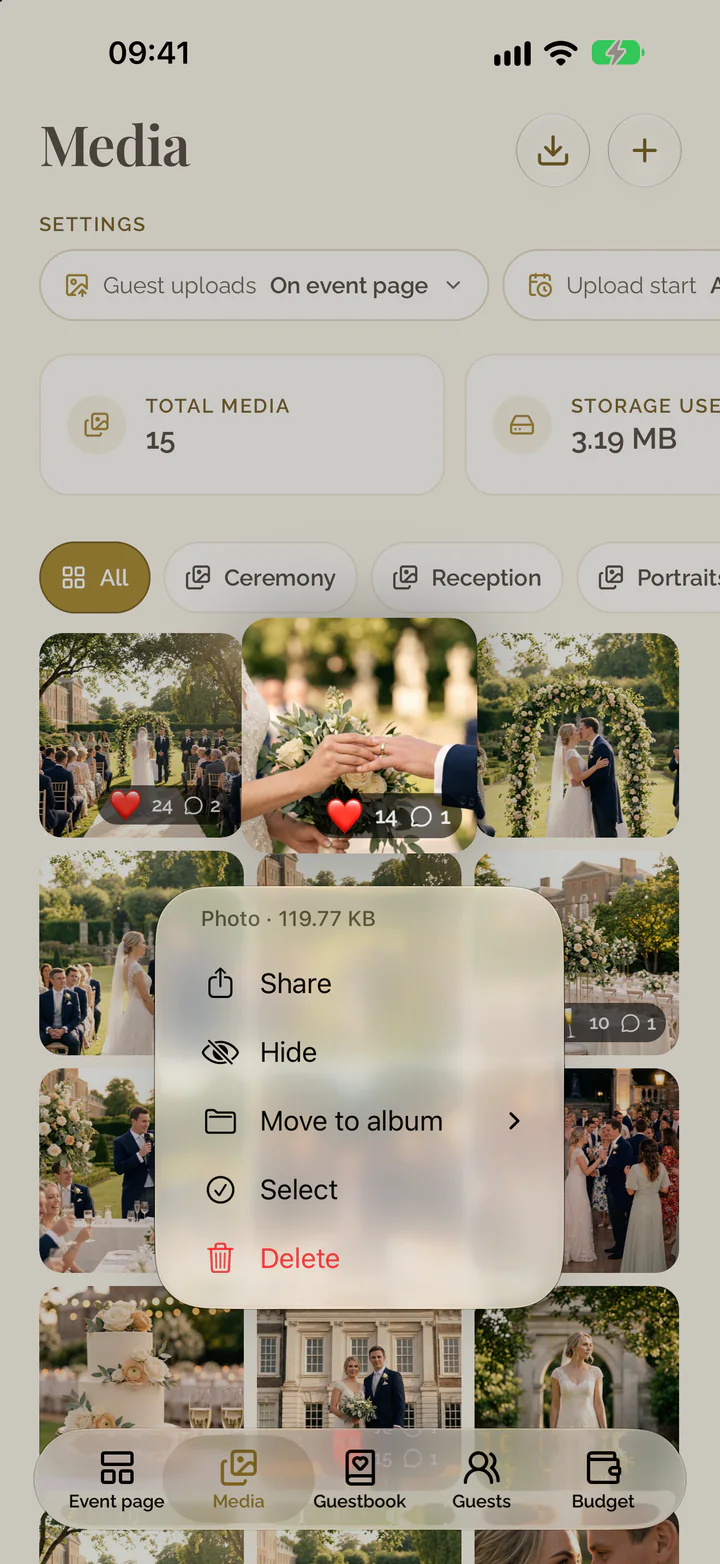 The menu of a photo in the app