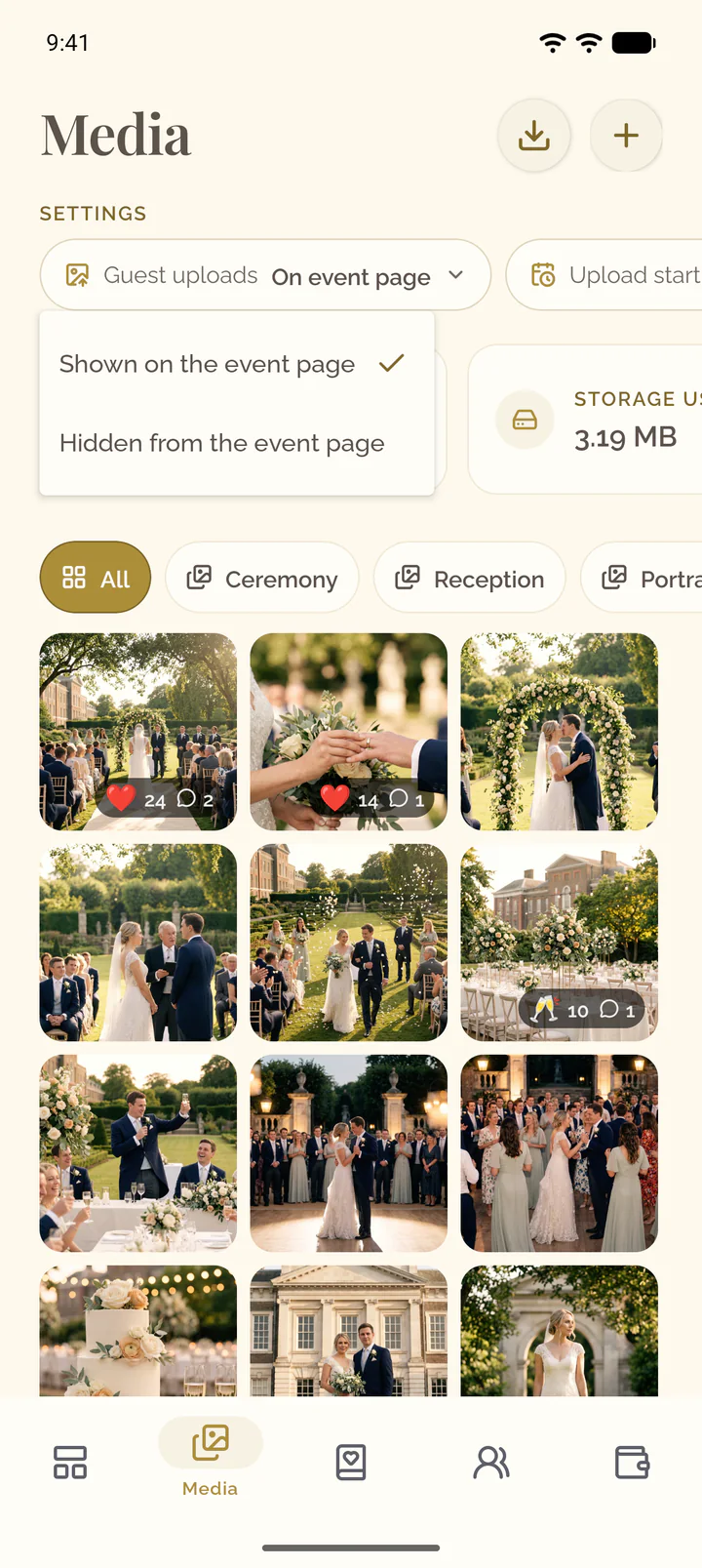 The menu of the upload setting in the app