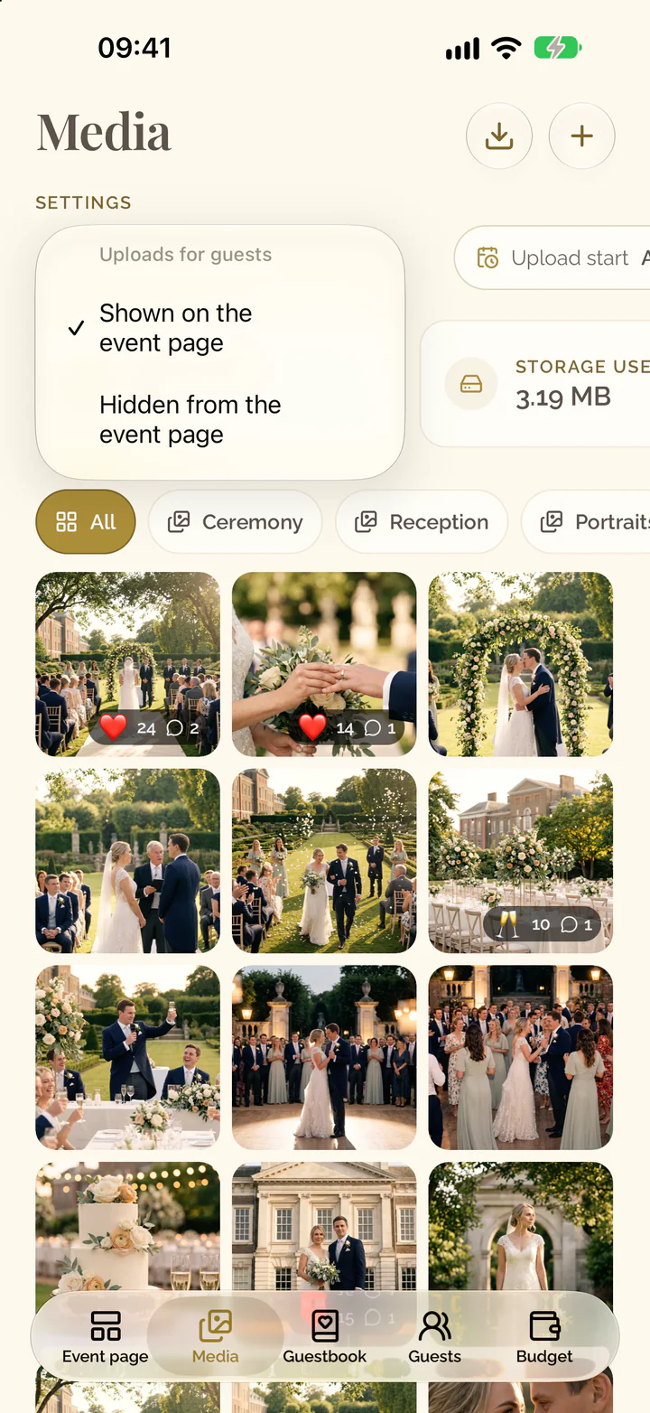 The menu of the upload setting in the app